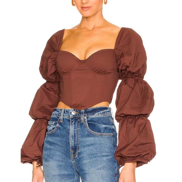 MAJORELLE Tops - Majorelle Brown Corset Top SMALL Bustier Pirate Puff Sleeves Steampunk  $128 NEW